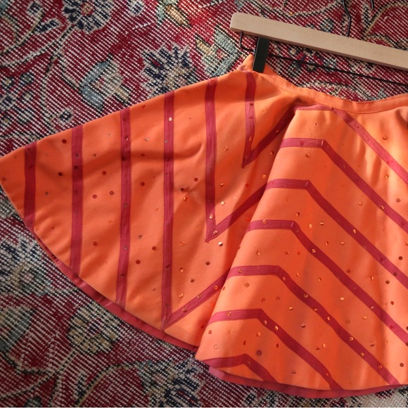 Vintage Movie Worn Circle Mini Skirt Orange and Pink Sequin Chevron - Picture 6 of 9